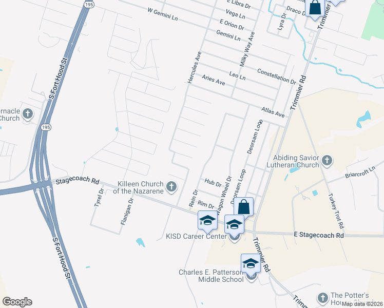 map of restaurants, bars, coffee shops, grocery stores, and more near 902 Hickok Drive in Killeen