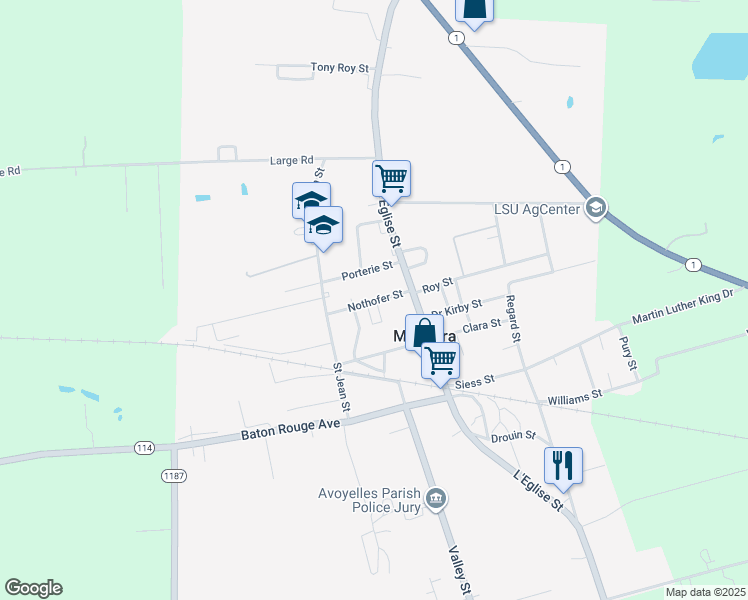 map of restaurants, bars, coffee shops, grocery stores, and more near 6719 Nothofer Street in Mansura