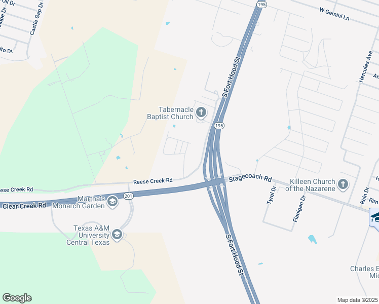 map of restaurants, bars, coffee shops, grocery stores, and more near 6701 South Fort Hood Street in Killeen