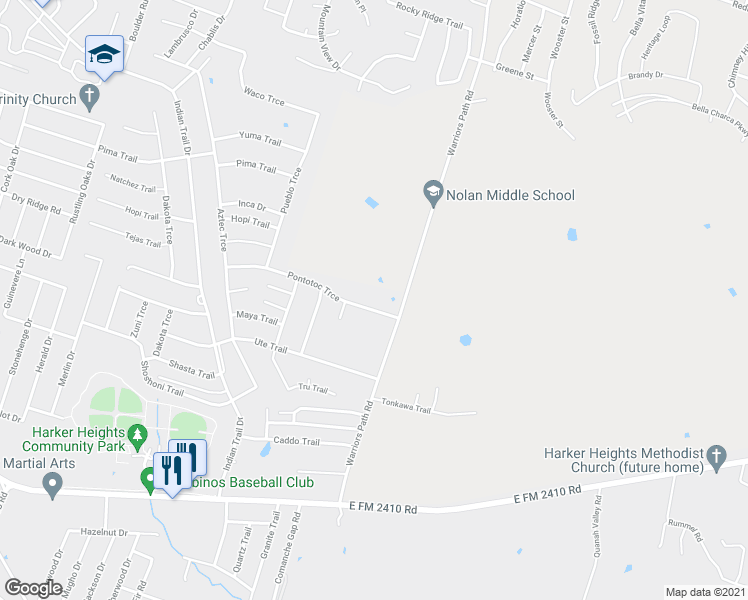 map of restaurants, bars, coffee shops, grocery stores, and more near 1807 Pontotoc Trce in Harker Heights