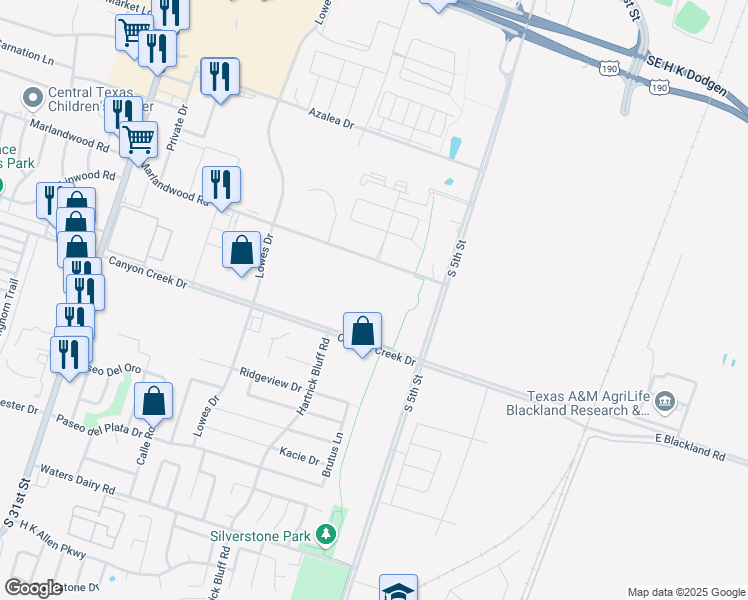 map of restaurants, bars, coffee shops, grocery stores, and more near 507 Marlandwood Road in Temple