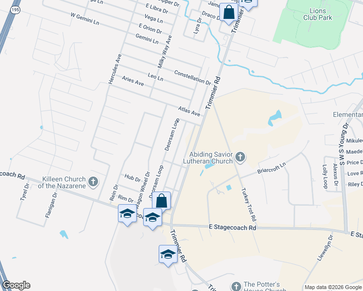map of restaurants, bars, coffee shops, grocery stores, and more near 6613 Alvin Drive in Killeen