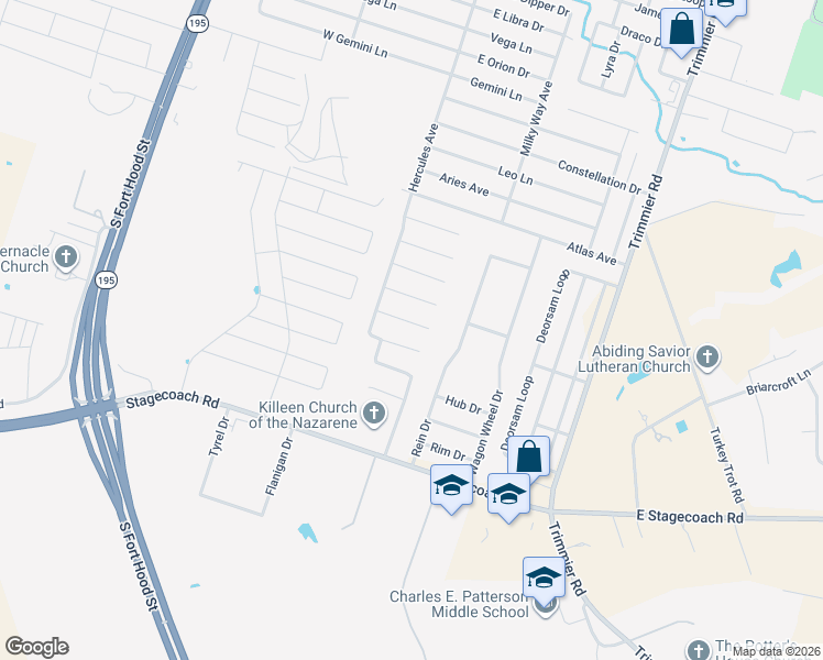 map of restaurants, bars, coffee shops, grocery stores, and more near 902 Hickok Drive in Killeen