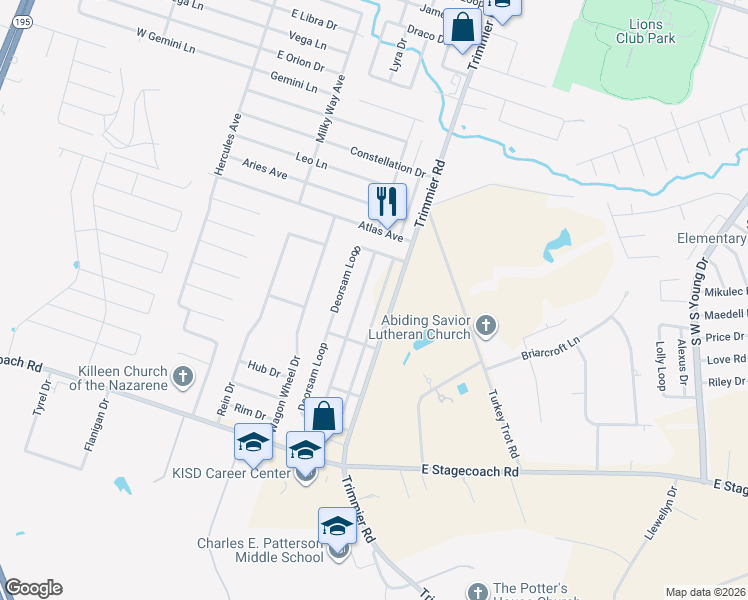 map of restaurants, bars, coffee shops, grocery stores, and more near 6509 Catherine Drive in Killeen