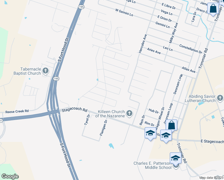 map of restaurants, bars, coffee shops, grocery stores, and more near 6405 Hercules Avenue in Killeen