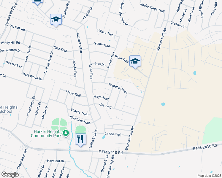 map of restaurants, bars, coffee shops, grocery stores, and more near 1625 Pontotoc Trce in Harker Heights