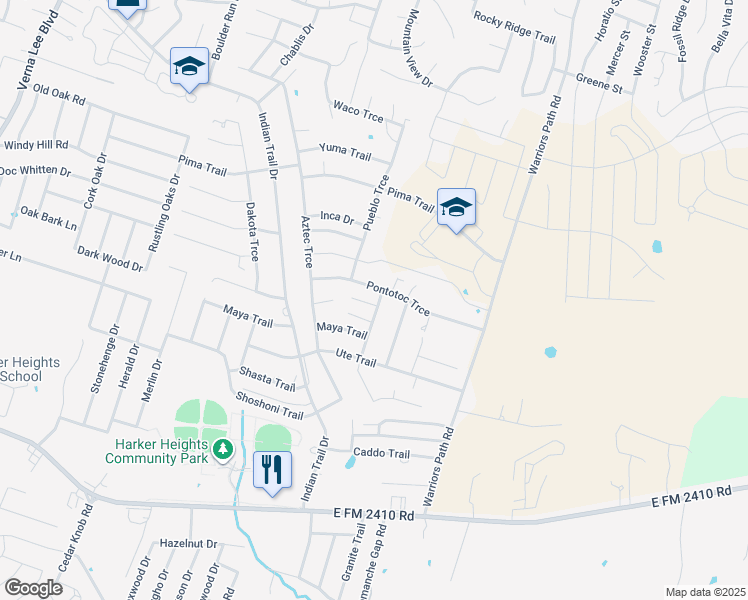 map of restaurants, bars, coffee shops, grocery stores, and more near 1802 Yuron Trce in Harker Heights