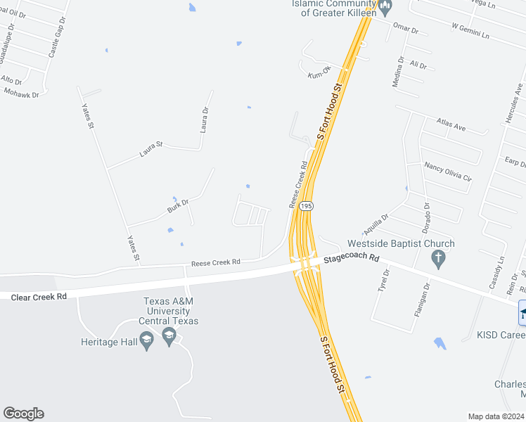map of restaurants, bars, coffee shops, grocery stores, and more near 209 Study Hall Loop in Killeen