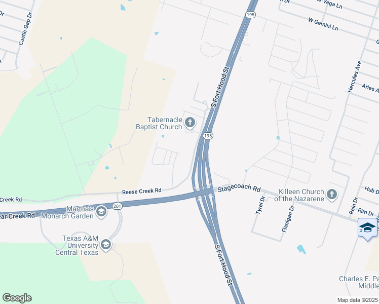 map of restaurants, bars, coffee shops, grocery stores, and more near 6701 South Fort Hood Street in Killeen