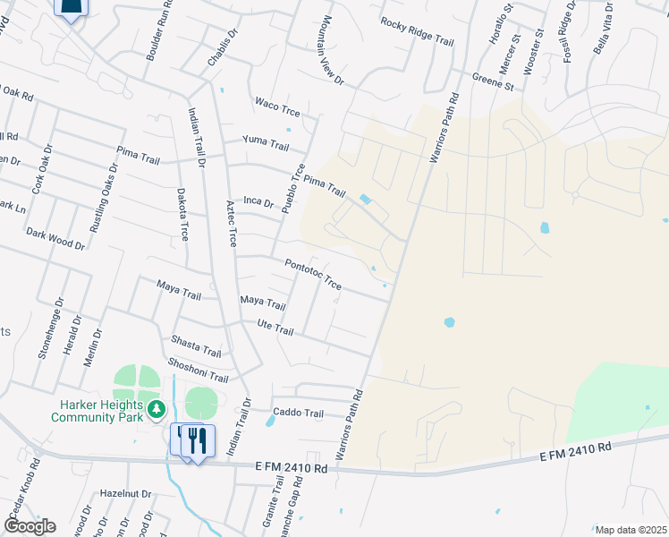 map of restaurants, bars, coffee shops, grocery stores, and more near 1709 Pontotoc Trce in Harker Heights