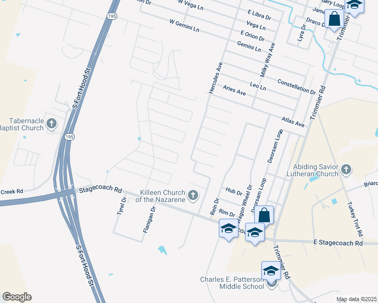 map of restaurants, bars, coffee shops, grocery stores, and more near 6405 Hercules Avenue in Killeen