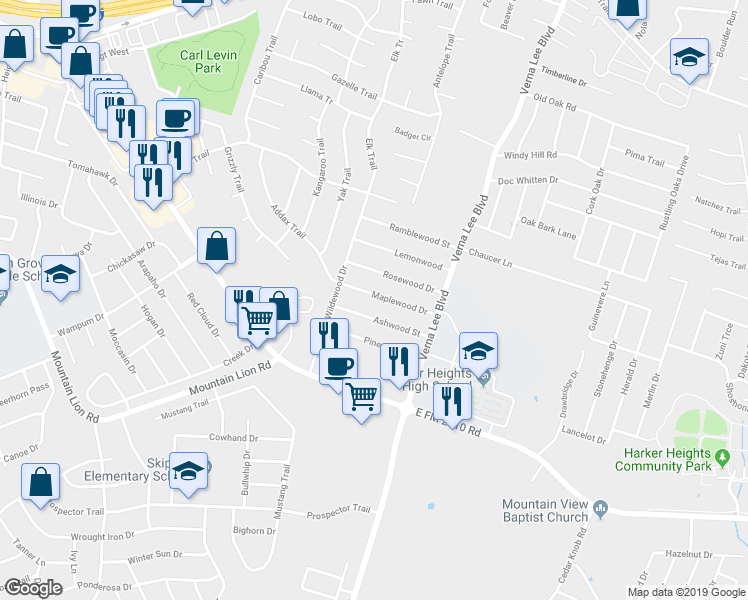 map of restaurants, bars, coffee shops, grocery stores, and more near 906 Maplewood Drive in Harker Heights