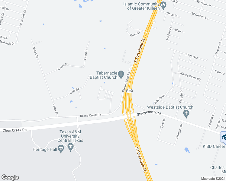 map of restaurants, bars, coffee shops, grocery stores, and more near 209 Study Hall Loop in Killeen