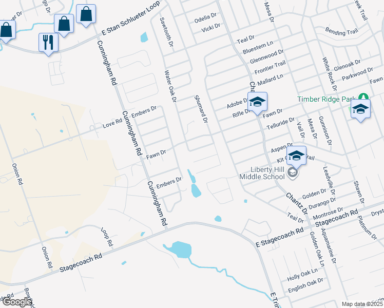 map of restaurants, bars, coffee shops, grocery stores, and more near 4803 Water Oak Drive in Killeen