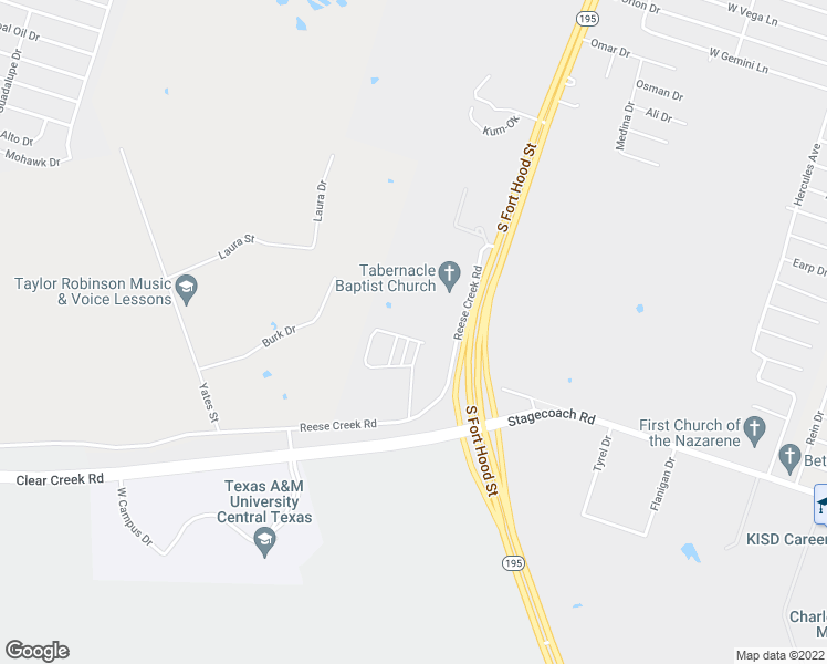 map of restaurants, bars, coffee shops, grocery stores, and more near 205 Study Hall Loop in Killeen