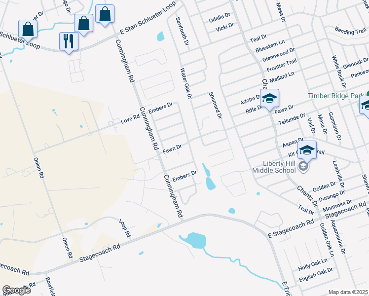 map of restaurants, bars, coffee shops, grocery stores, and more near 4702 Embers Drive in Killeen