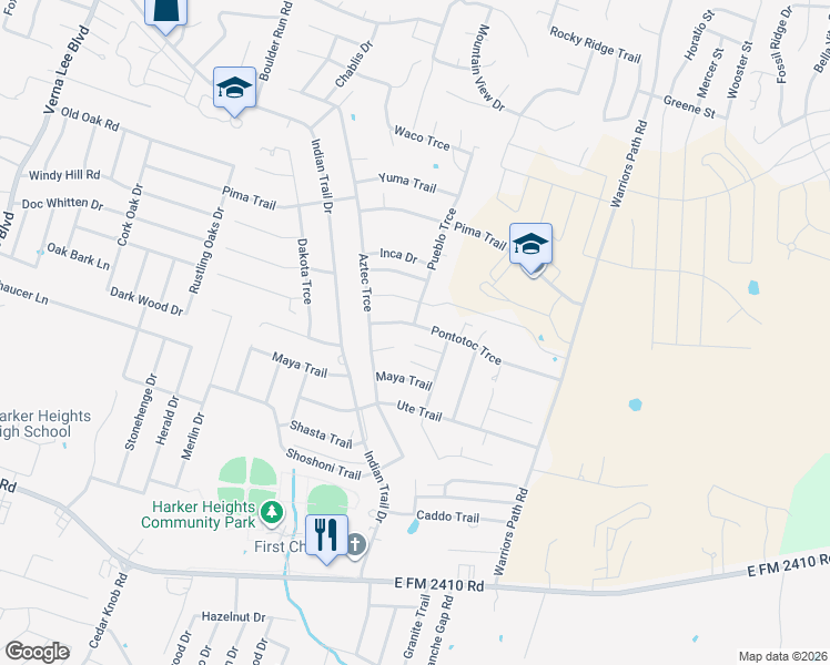map of restaurants, bars, coffee shops, grocery stores, and more near 1606 Libby Lane in Harker Heights