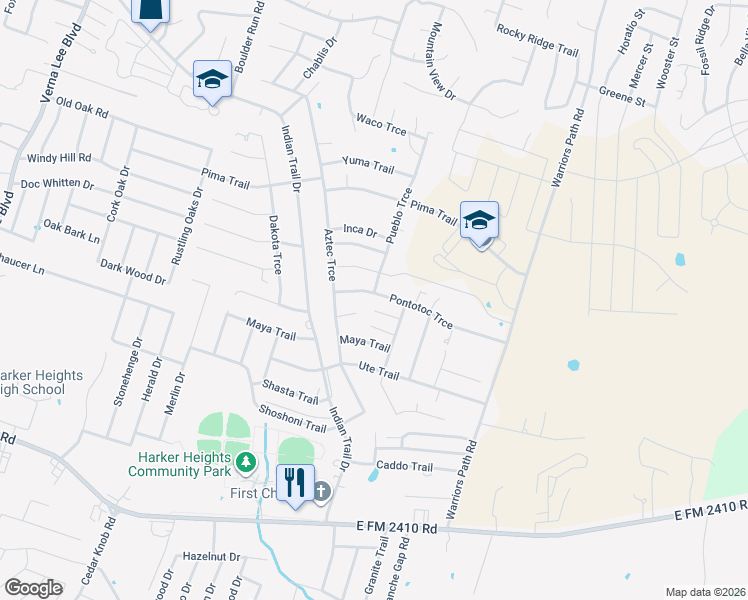 map of restaurants, bars, coffee shops, grocery stores, and more near 1606 Libby Lane in Harker Heights