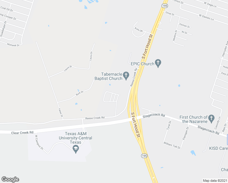 map of restaurants, bars, coffee shops, grocery stores, and more near 209 Study Hall Loop in Killeen