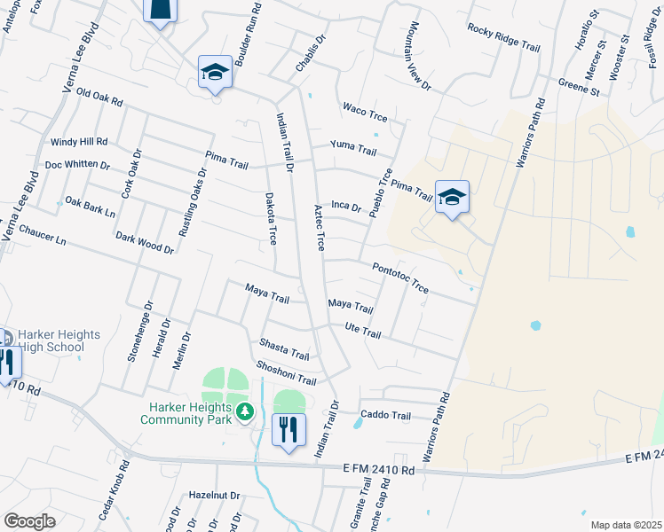 map of restaurants, bars, coffee shops, grocery stores, and more near 1600 Pontotoc Trce in Harker Heights