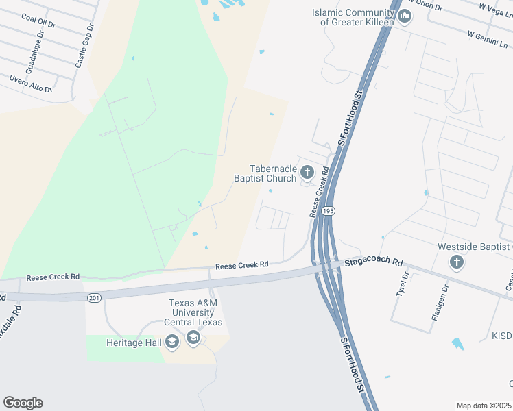 map of restaurants, bars, coffee shops, grocery stores, and more near 309 Study Hall Loop in Killeen