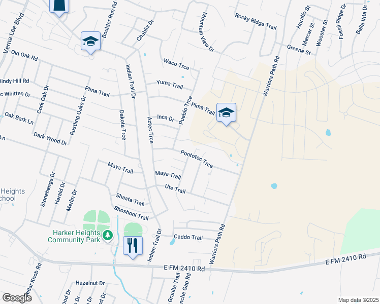map of restaurants, bars, coffee shops, grocery stores, and more near 1625 Pontotoc Trce in Harker Heights