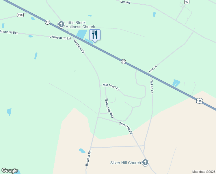 map of restaurants, bars, coffee shops, grocery stores, and more near 5 Water Lily Way in Lakeland