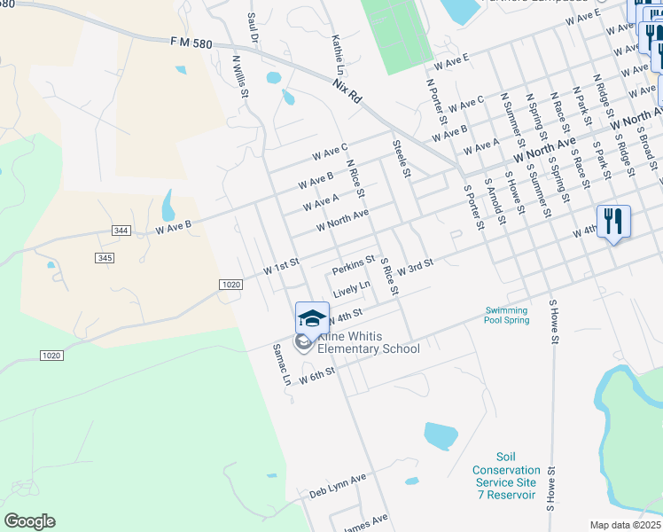 map of restaurants, bars, coffee shops, grocery stores, and more near 15 Perkins Street in Lampasas