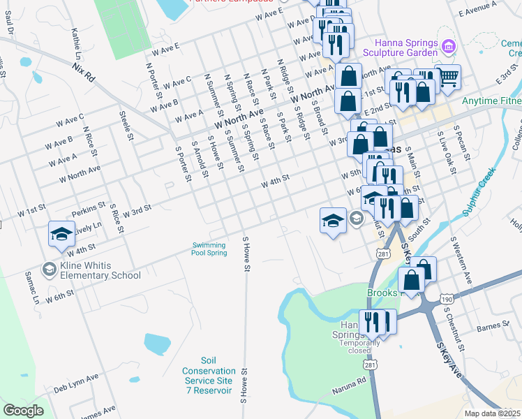 map of restaurants, bars, coffee shops, grocery stores, and more near 708 West 5th Street in Lampasas