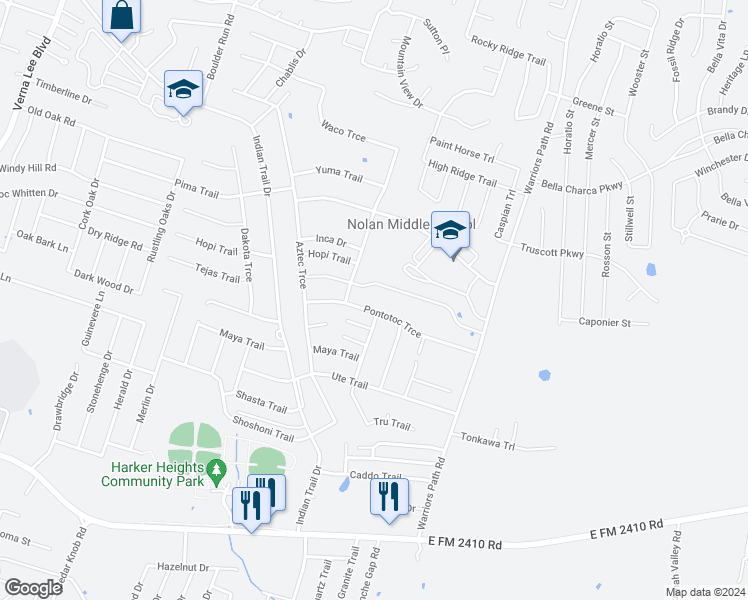 map of restaurants, bars, coffee shops, grocery stores, and more near 1625 Pontotoc Trce in Harker Heights