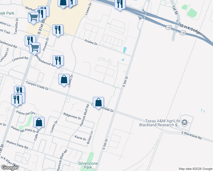 map of restaurants, bars, coffee shops, grocery stores, and more near 507 Marlandwood Road in Temple
