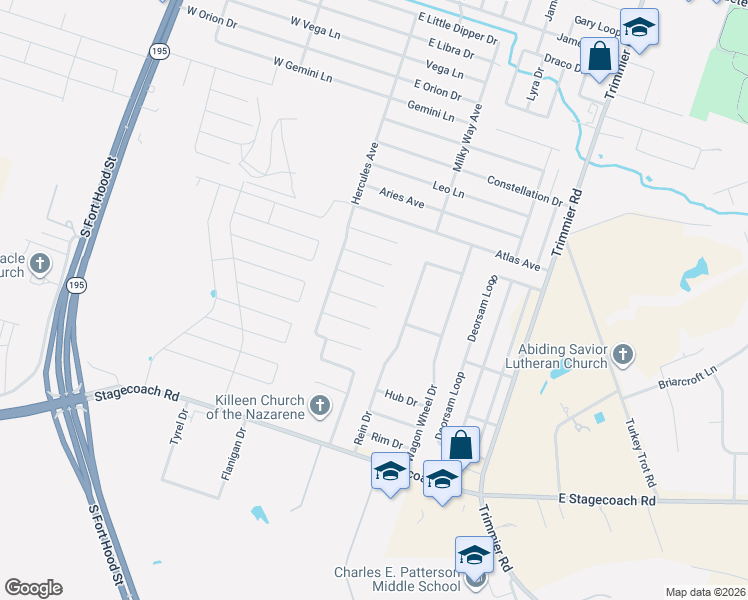 map of restaurants, bars, coffee shops, grocery stores, and more near 911 Mclaury Cove in Killeen