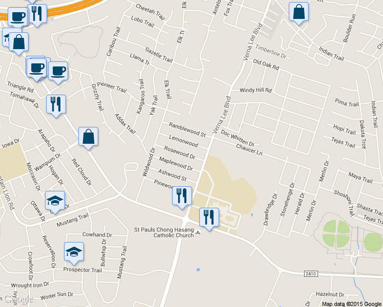 map of restaurants, bars, coffee shops, grocery stores, and more near 938 Rosewood Drive in Harker Heights
