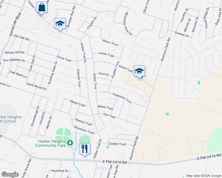 map of restaurants, bars, coffee shops, grocery stores, and more near 1606 Libby Lane in Harker Heights