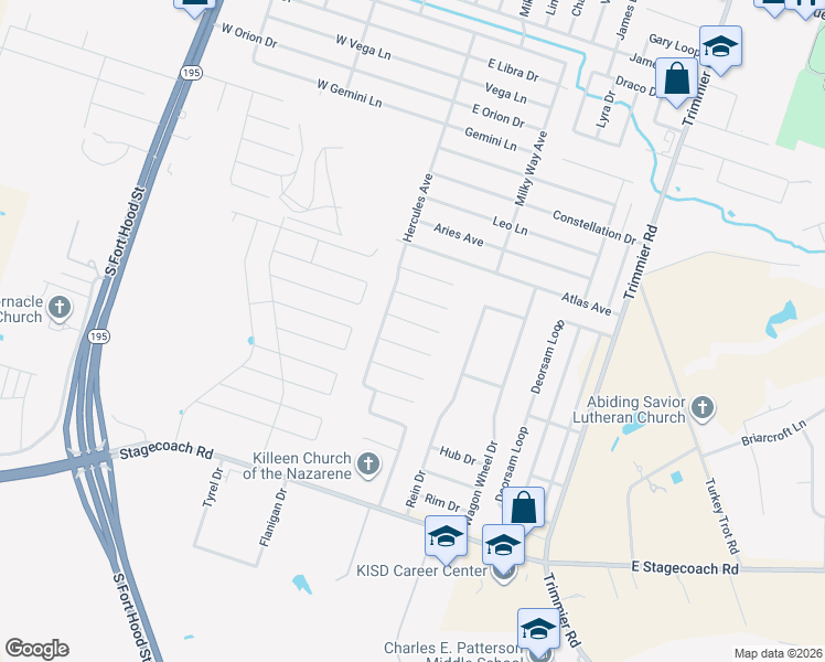 map of restaurants, bars, coffee shops, grocery stores, and more near 803 Marlow Cove in Killeen
