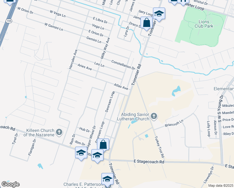 map of restaurants, bars, coffee shops, grocery stores, and more near 6413 Deorsam Loop in Killeen