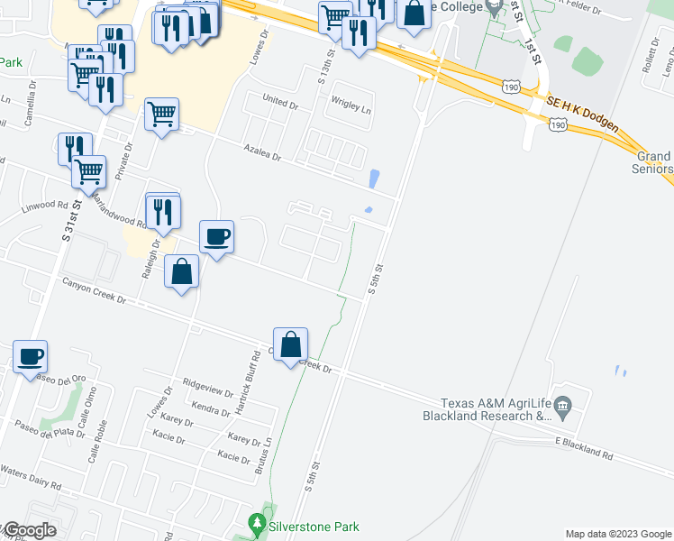 map of restaurants, bars, coffee shops, grocery stores, and more near 1103 Ferrara Circle in Temple