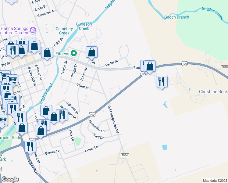 map of restaurants, bars, coffee shops, grocery stores, and more near 1309 Plum Street in Lampasas
