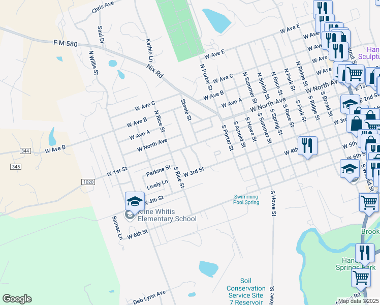 map of restaurants, bars, coffee shops, grocery stores, and more near 1116 West 1st Street in Lampasas