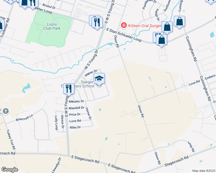 map of restaurants, bars, coffee shops, grocery stores, and more near 5408 Oster Drive in Killeen