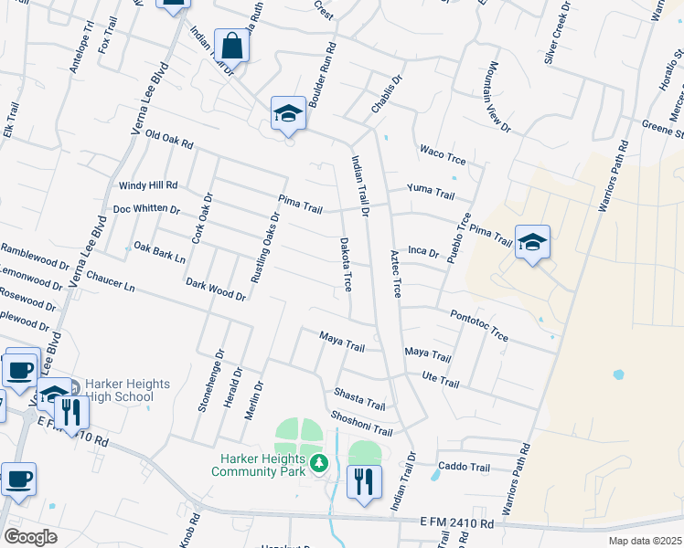 map of restaurants, bars, coffee shops, grocery stores, and more near 1702 Dakota Trce in Harker Heights