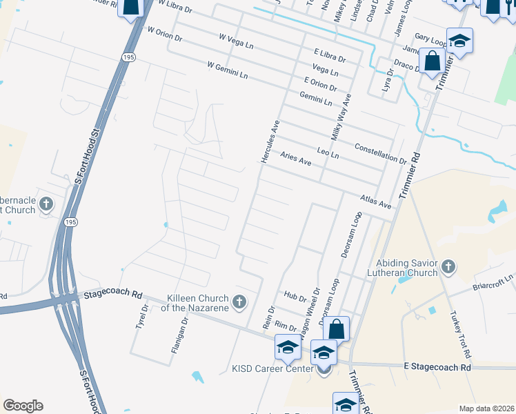map of restaurants, bars, coffee shops, grocery stores, and more near 803 Marlow Cove in Killeen