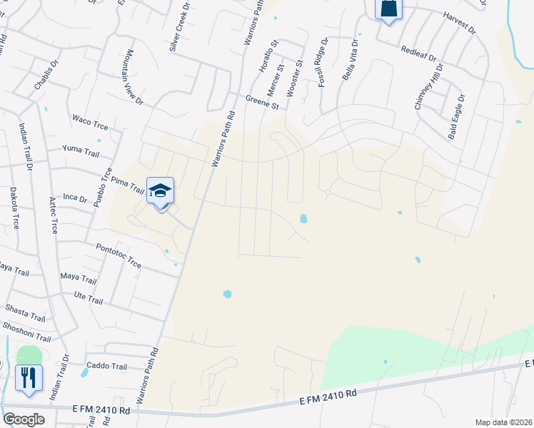 map of restaurants, bars, coffee shops, grocery stores, and more near 1801-2291 Warriors Path in Harker Heights