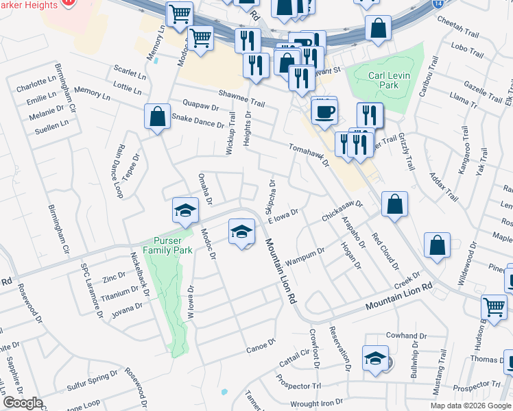 map of restaurants, bars, coffee shops, grocery stores, and more near 2408 Catawba Loop in Harker Heights