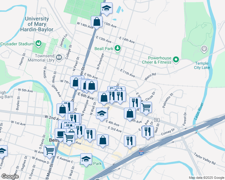map of restaurants, bars, coffee shops, grocery stores, and more near 503 East 8th Avenue in Belton