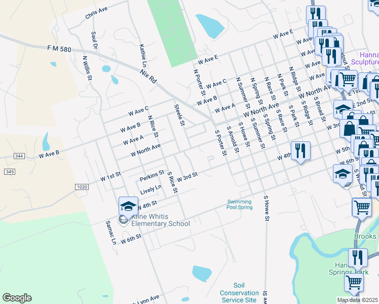 map of restaurants, bars, coffee shops, grocery stores, and more near 1116 West 1st Street in Lampasas