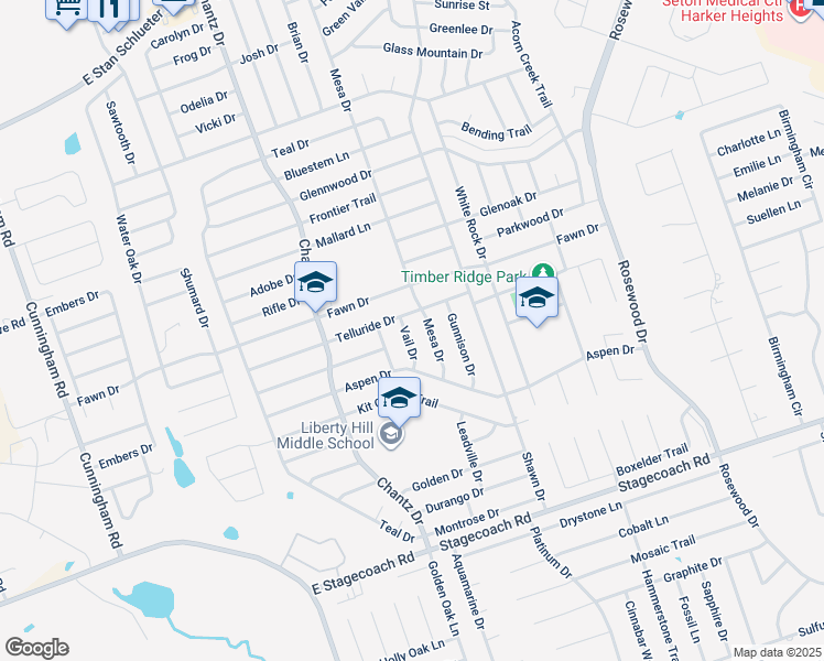 map of restaurants, bars, coffee shops, grocery stores, and more near 5307 Vail Drive in Killeen
