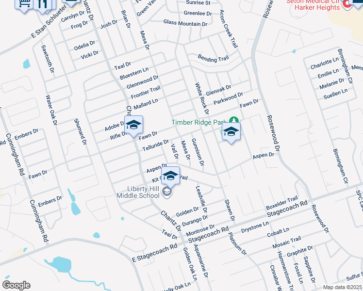 map of restaurants, bars, coffee shops, grocery stores, and more near 5307 Vail Drive in Killeen