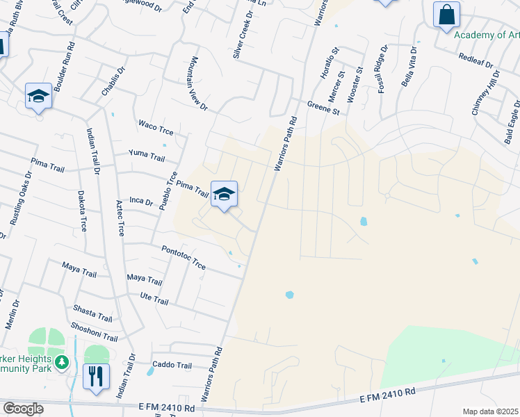map of restaurants, bars, coffee shops, grocery stores, and more near 1800-2290 Warriors Path in Harker Heights