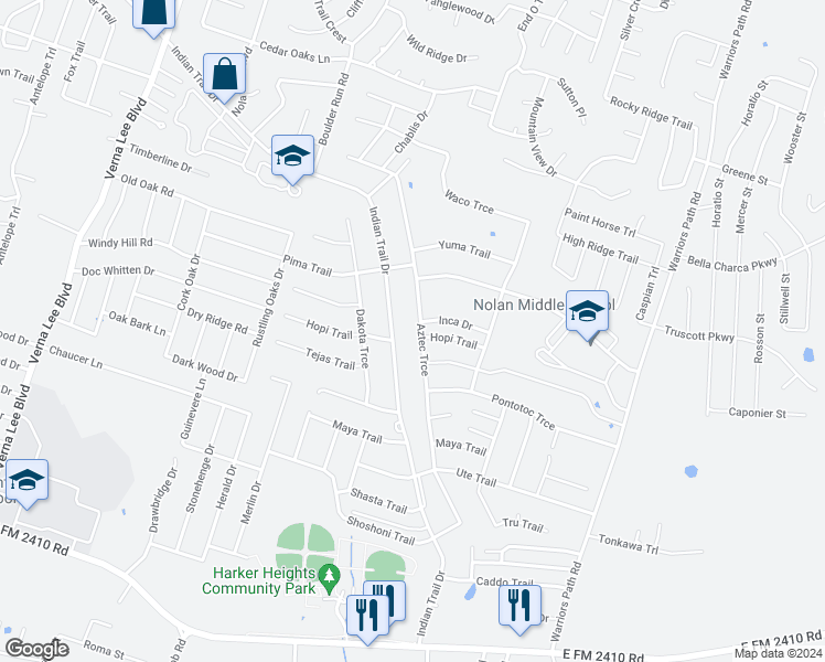 map of restaurants, bars, coffee shops, grocery stores, and more near 1618 Aztec Trce in Harker Heights